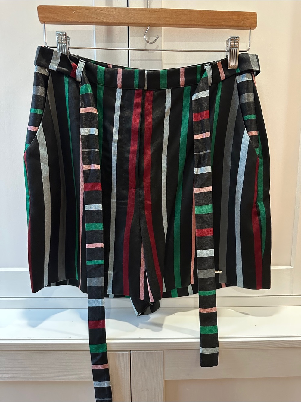 Ted Baker Satin Shorts with self-tie belt, Multicolor Stripes